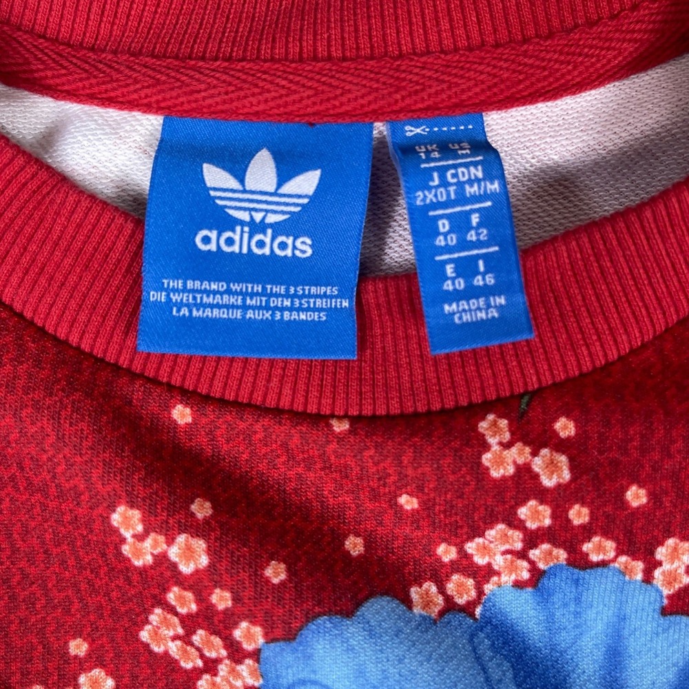 Adidas Originals Women Red Floral Peony Trefoil Sweatshirt BJ8415 Size Medium - Picture 8 of 10